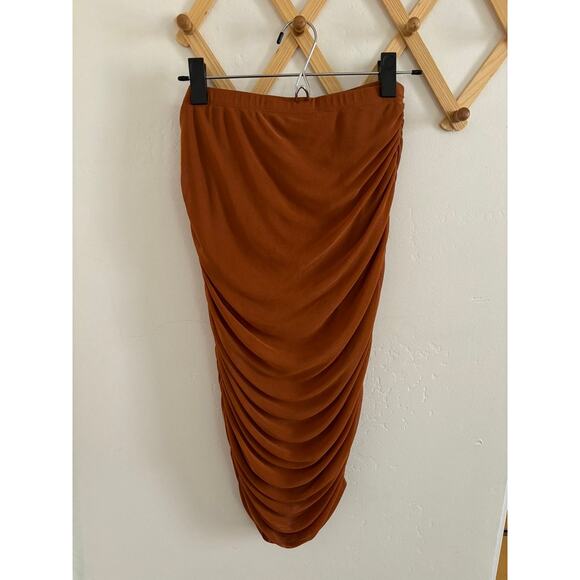 House Of Harlow 1960 Skirt Women's Small Midi Ruched High Rise Burnt Orange - Picture 2 of 9